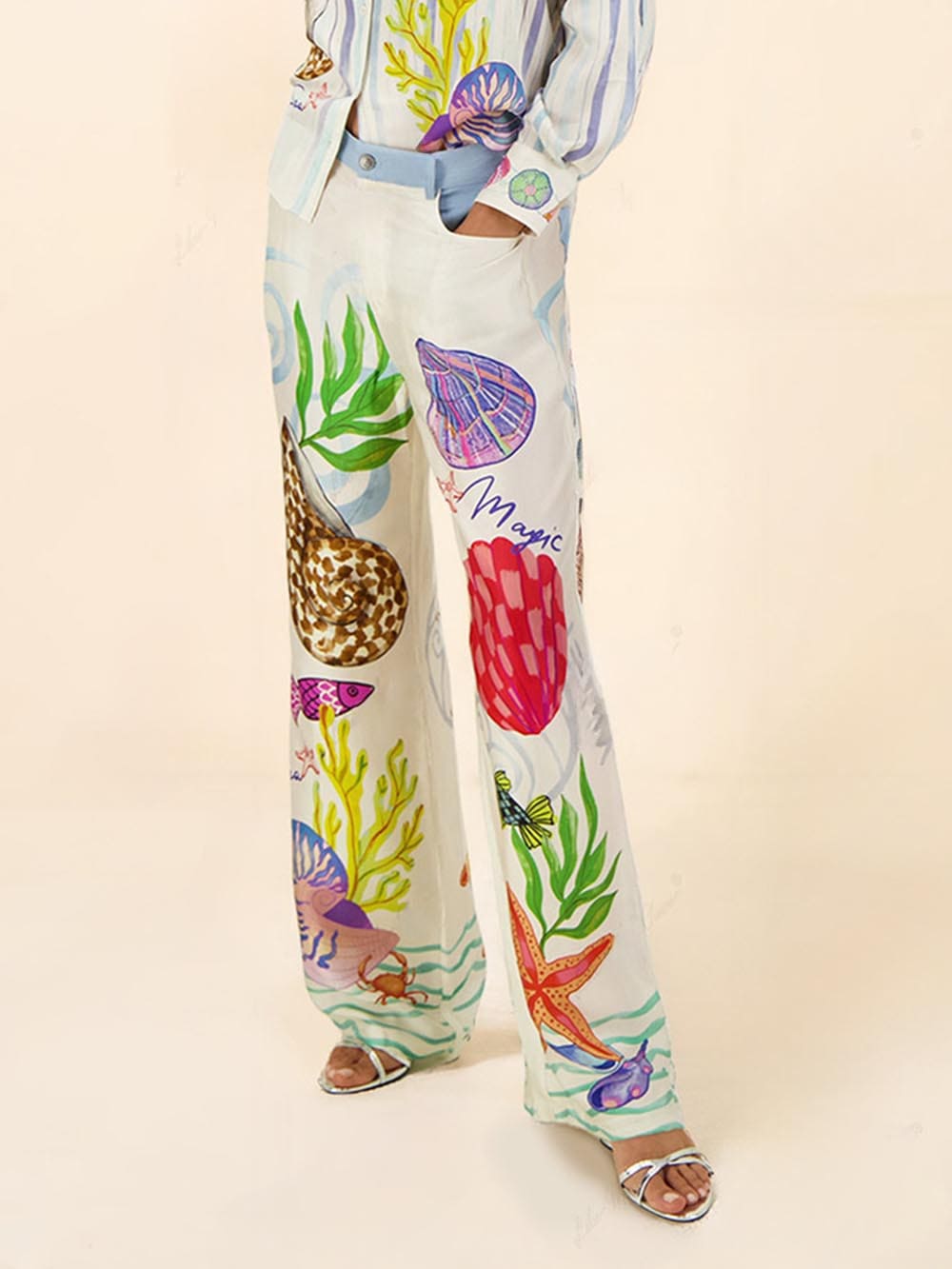 Ocean-Inspired Print Pants Set