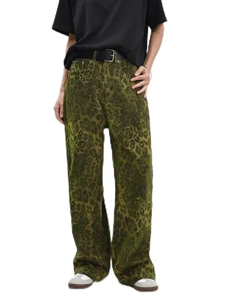 Retro Leopard Print Denim
