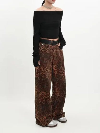Retro Leopard Print Denim