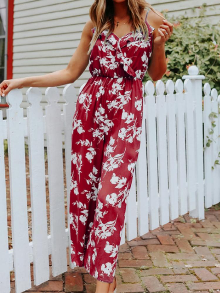Floral Print Sleeveless Wide-Leg Jumpsuit