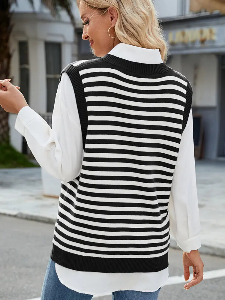 Casual V-Neck Split Sweater Vest