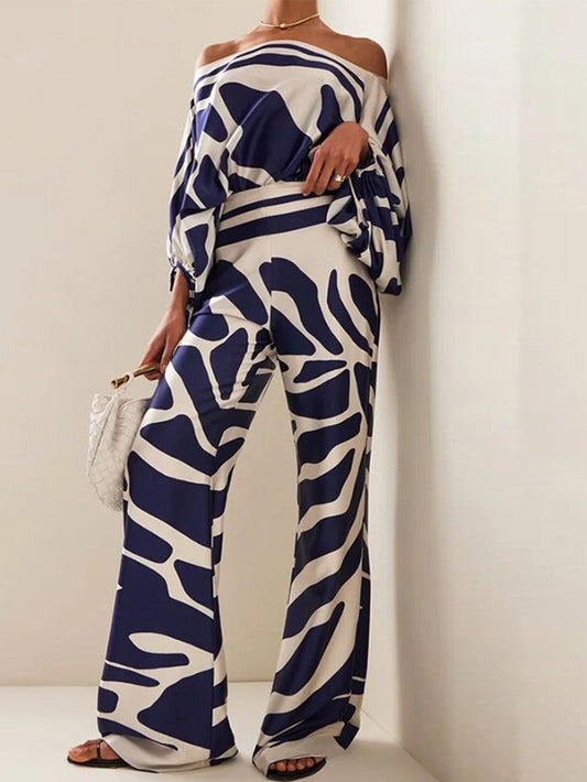 Off-Shoulder Satin Top and Trousers Ensemble