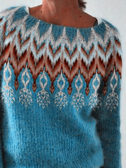 Loose Fit Color Block Round Neck Sweater