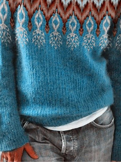 Loose Fit Color Block Round Neck Sweater
