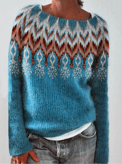 Loose Fit Color Block Round Neck Sweater