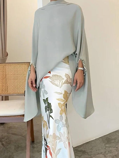 Chic Floral Half Turtleneck Ensemble
