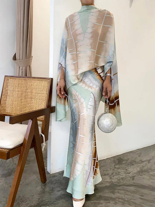 Chic Botanical Print Turtleneck Ensemble