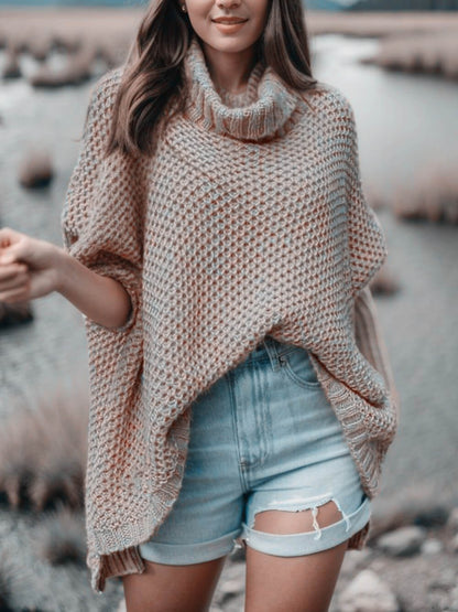 Solid Turtleneck Sweater with Dolman Sleeves