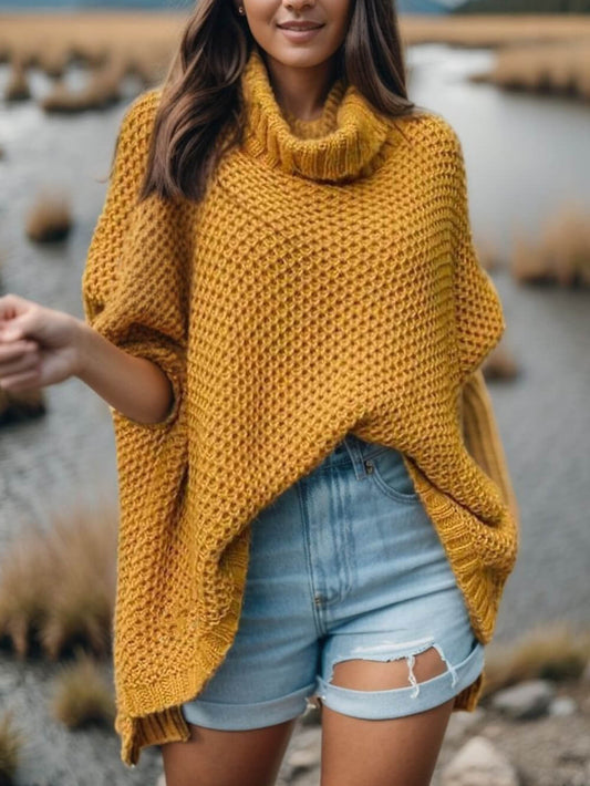 Solid Turtleneck Sweater with Dolman Sleeves