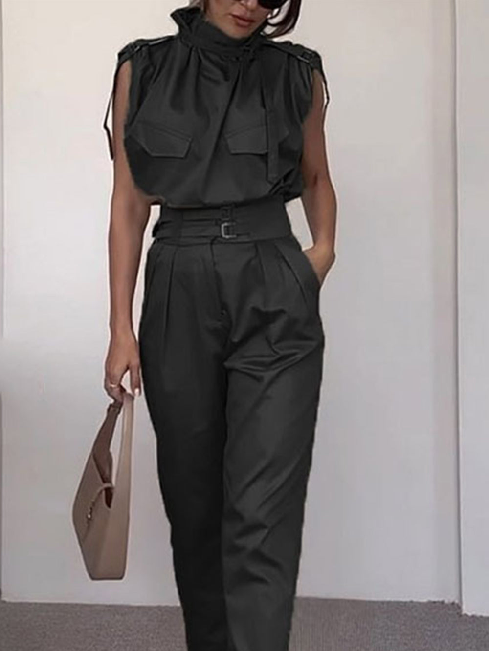 Sage Long Pant Set with Side Pocket Belt