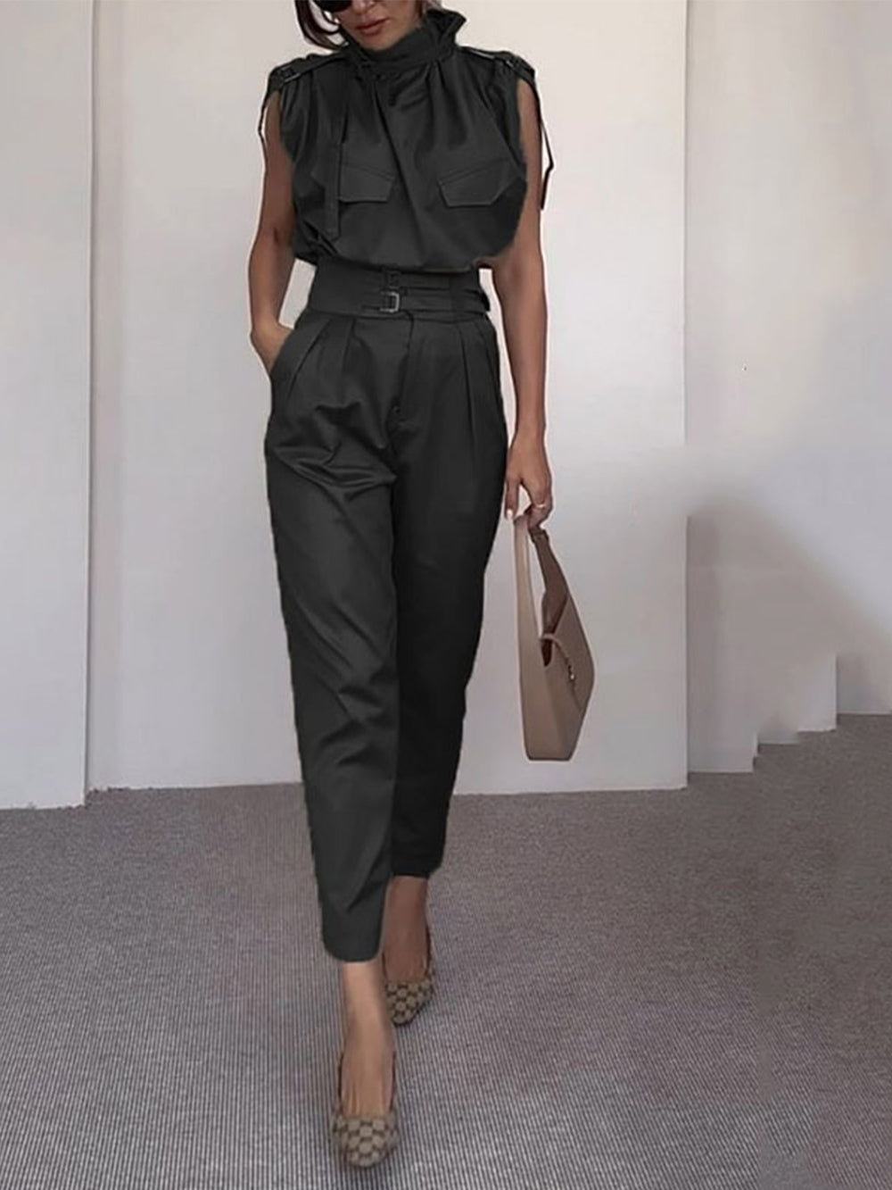 Sage Long Pant Set with Side Pocket Belt