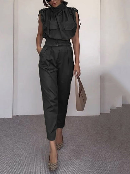 Sage Long Pant Set with Side Pocket Belt
