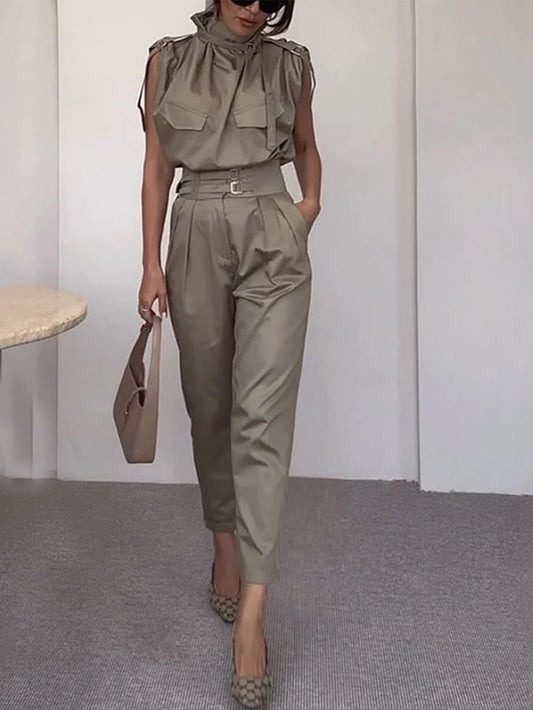 Sage Long Pant Set with Side Pocket Belt