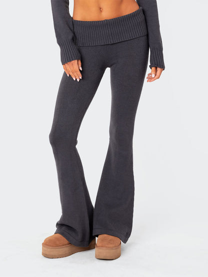 Ruched Crop Top with Flared Leg Pants Ensemble