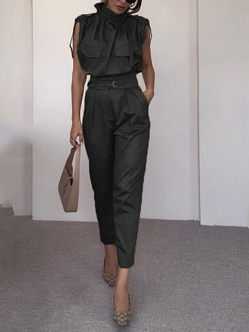 Sage Long Pant Set with Side Pocket Belt