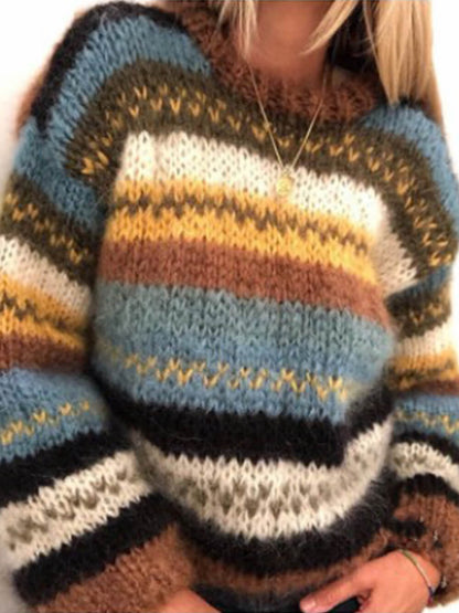 Cozy Rainbow Knit Sweater - Relaxed Fit