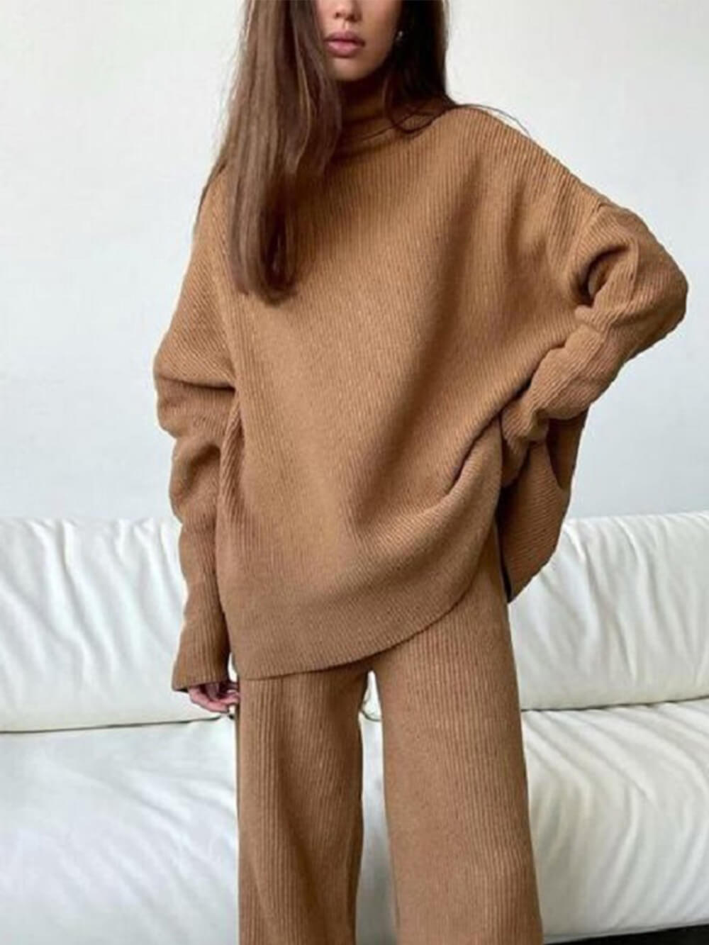 Relaxed Fit Turtleneck Knit Two-Piece Set