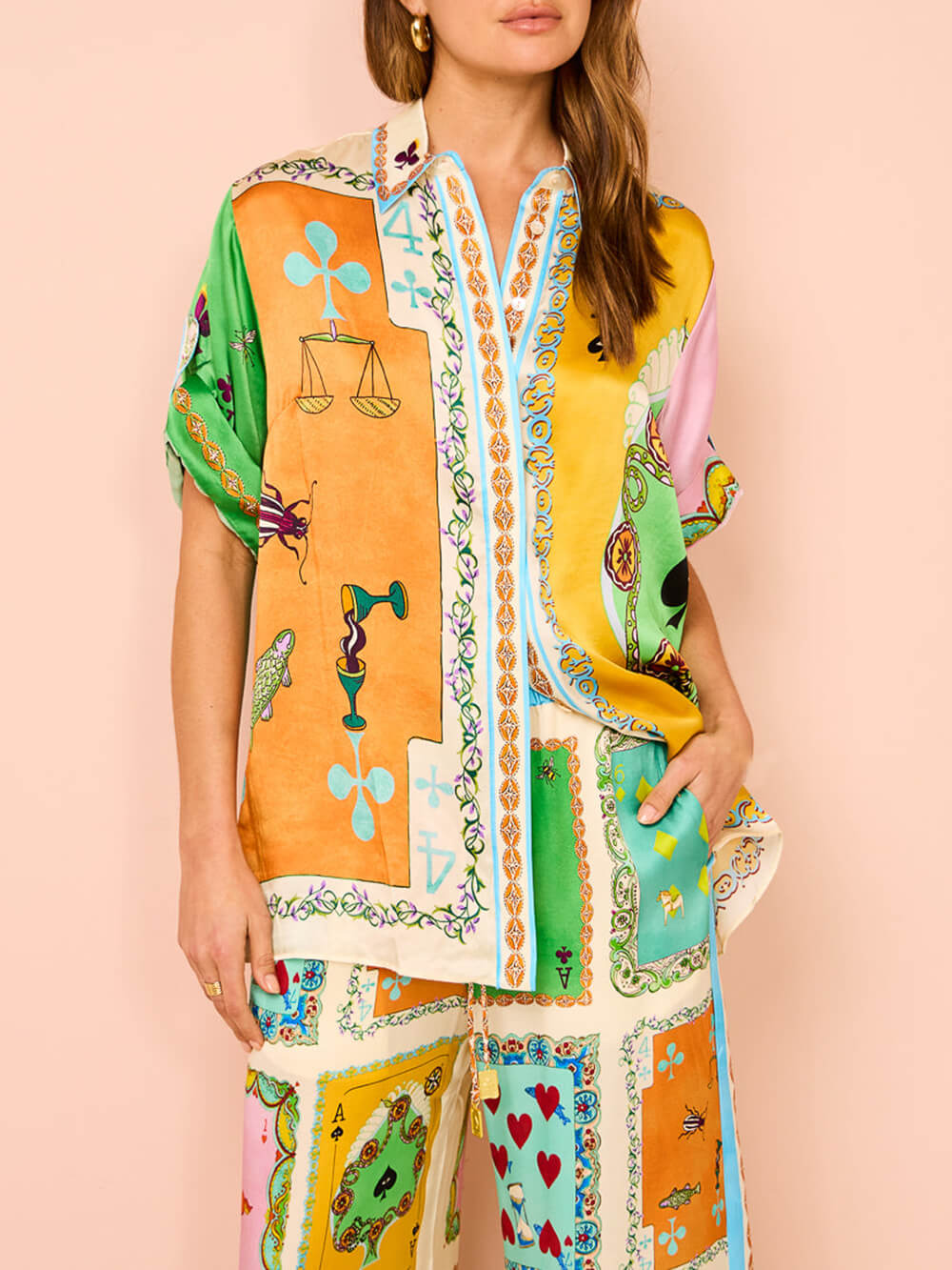 Unique Print Wide Leg Pants Set with Elastic Waist and Pockets - Perfect for Summer Fun!