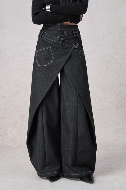 Swinging Symphony Faux Two-Piece Wide-Leg Jeans