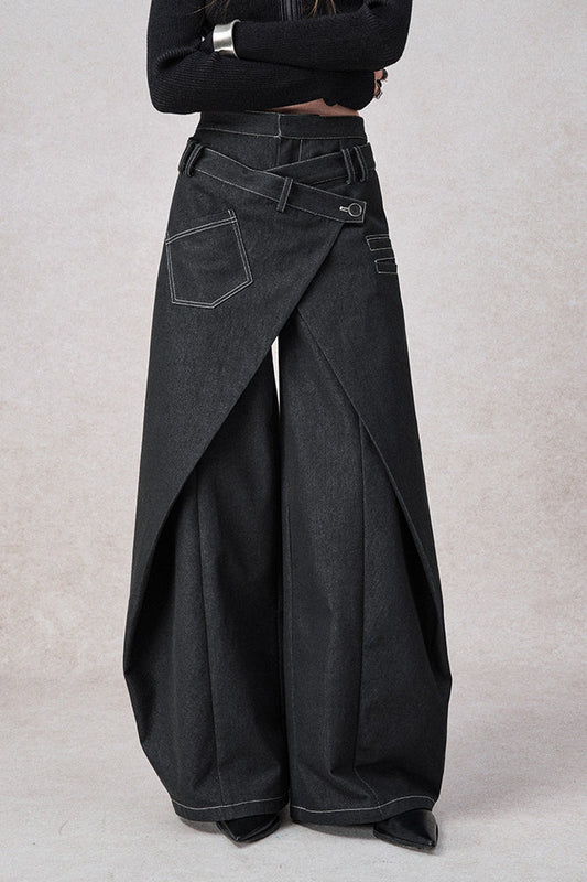 Swinging Symphony Faux Two-Piece Wide-Leg Jeans