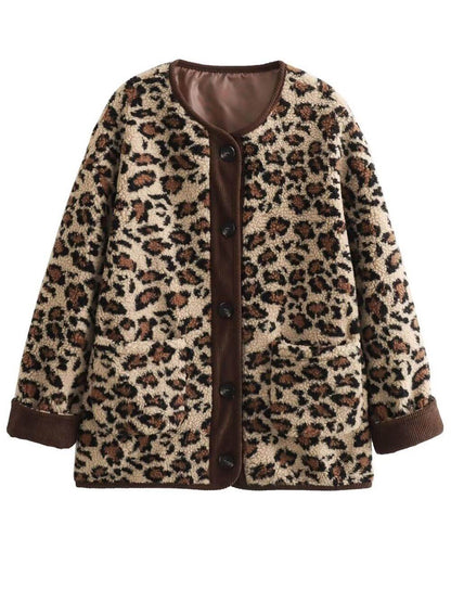 Relaxed Fit Leopard Print Long Sleeve Jacket