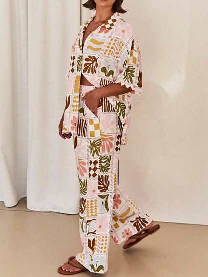 Chic Loose-Fit Unique Printed Two-Piece Ensemble