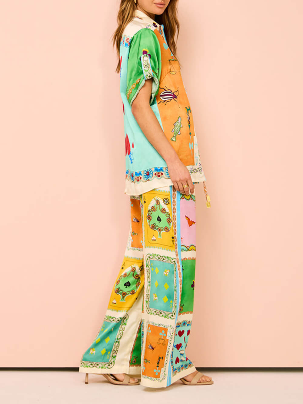 Unique Print Wide Leg Pants Set with Elastic Waist and Pockets - Perfect for Summer Fun!