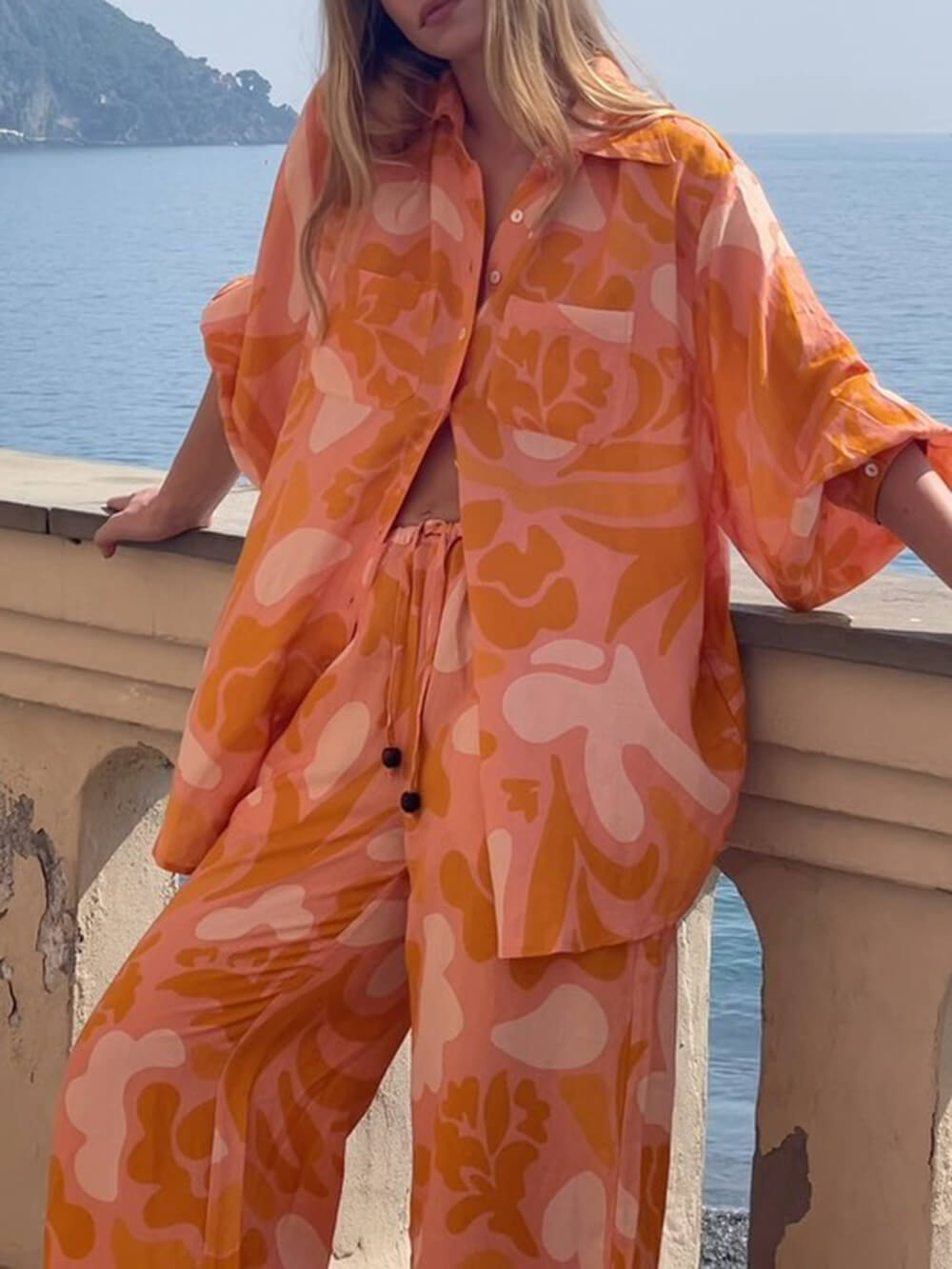 Distinctive Ethnic-Inspired Holiday Print Loose Pants Set