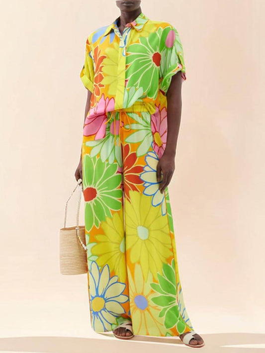 Floral Print Wide Leg Pant Set - Stylish and Relaxed Fit