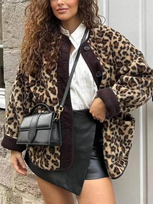 Relaxed Fit Leopard Print Long Sleeve Jacket