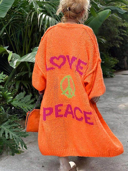 Plus Size Heart Pattern Knit Cardigan with Pockets