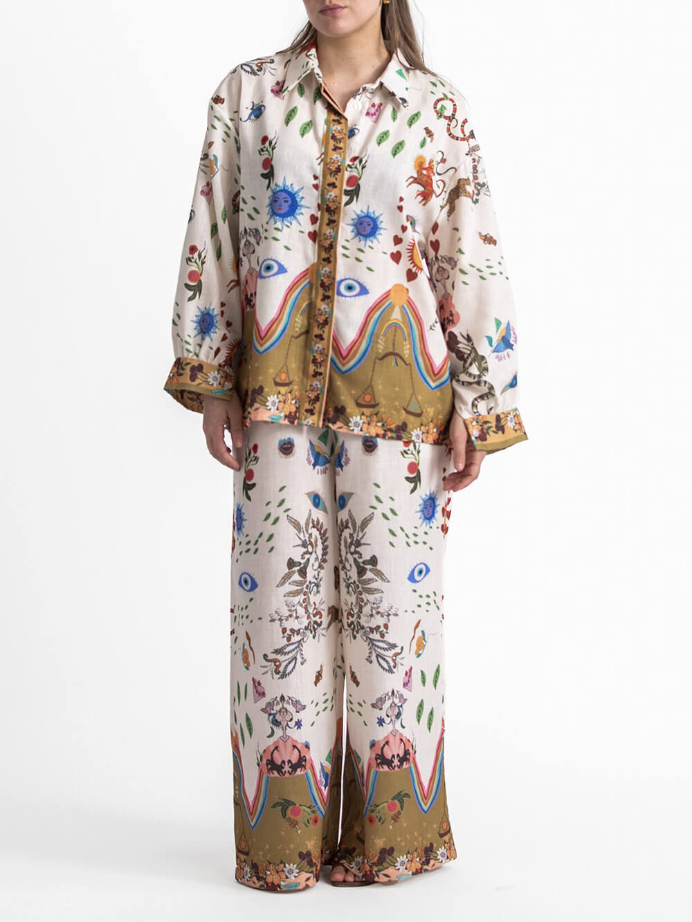 Ethnic Print Loose-Fit Pants Set with Elastic Waist