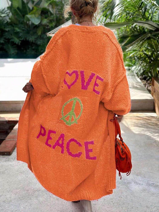 Plus Size Heart Pattern Knit Cardigan with Pockets