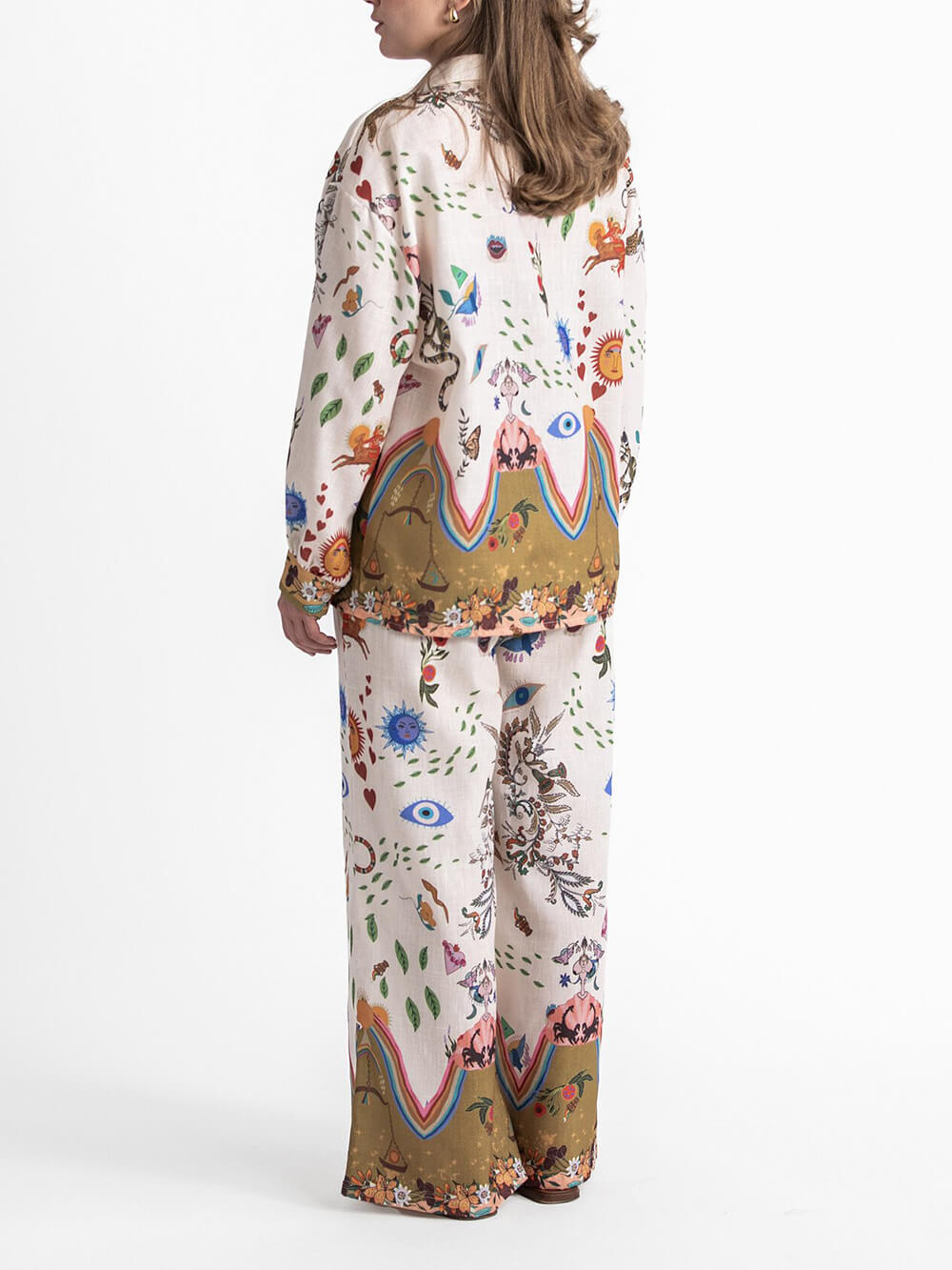 Ethnic Print Loose-Fit Pants Set with Elastic Waist