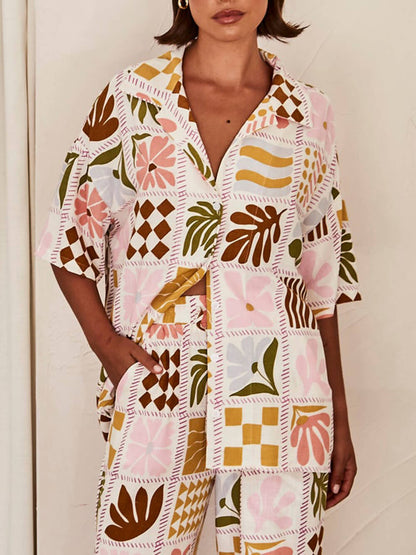 Chic Loose-Fit Unique Printed Two-Piece Ensemble