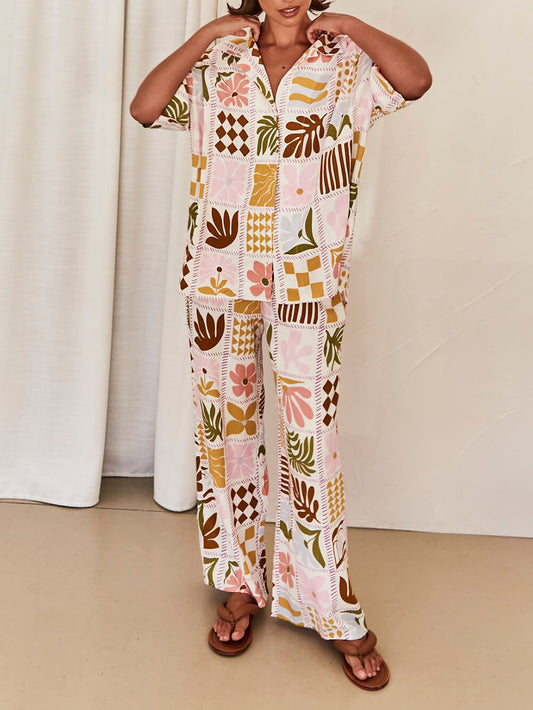 Chic Loose-Fit Unique Printed Two-Piece Ensemble
