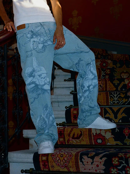 Cupid Graphic Distressed Blue Jeans