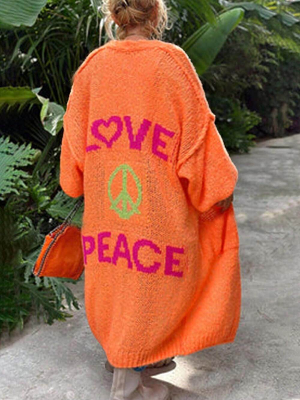 Plus Size Heart Pattern Knit Cardigan with Pockets