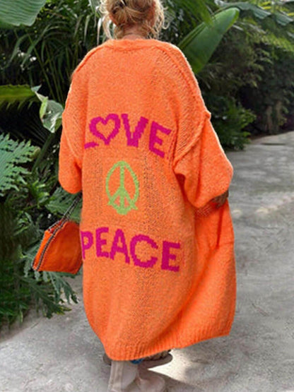 Plus Size Heart Pattern Knit Cardigan with Pockets