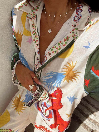Distinctive Shirt and Stretchy Waist Pants Ensemble