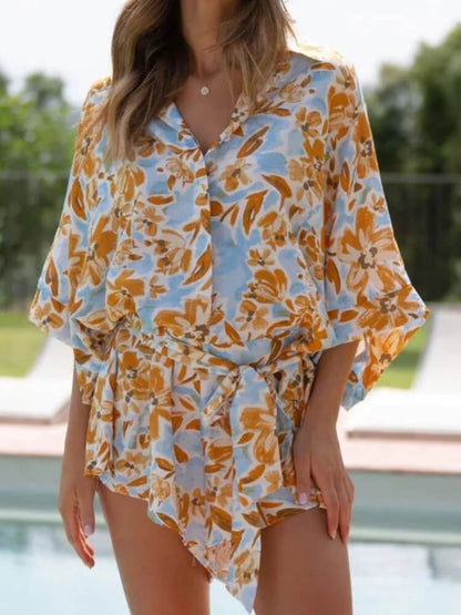 Mustard Floral Tie-Front Romper