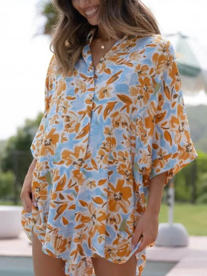 Mustard Floral Tie-Front Romper