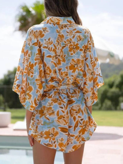 Mustard Floral Tie-Front Romper