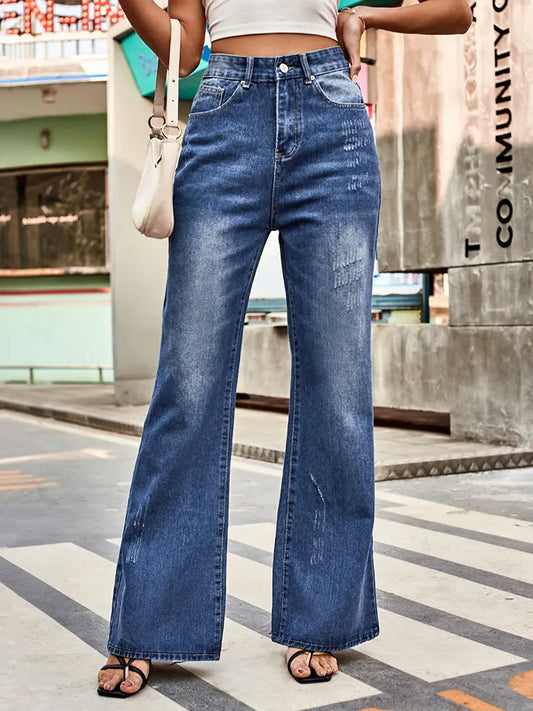 Flexible Mid-Rise Flared Denim Pants