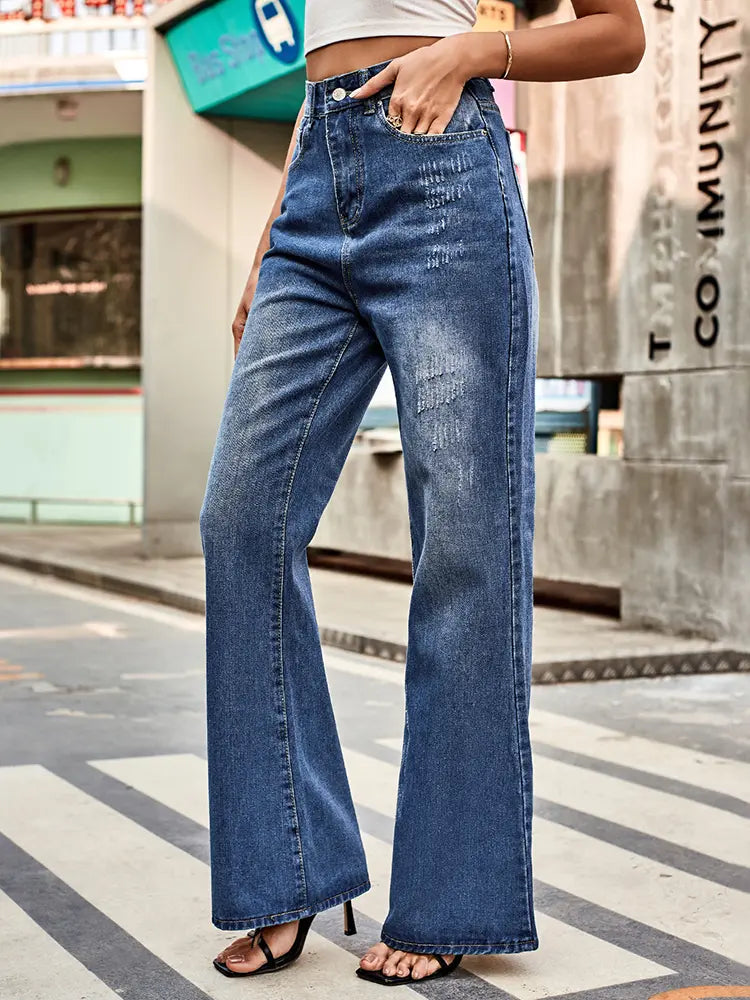 Flexible Mid-Rise Flared Denim Pants