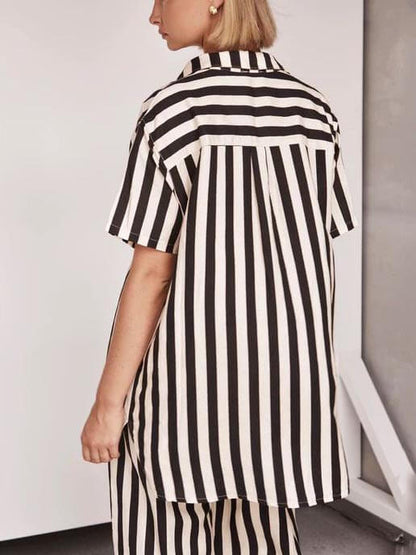 Relaxed Fit Striped Wide Leg Pants Set for Resort Wear
