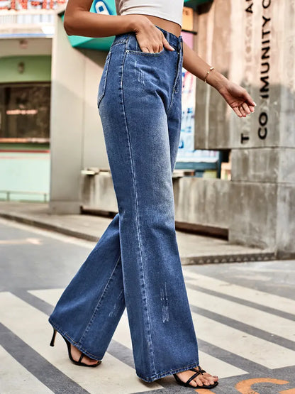 Flexible Mid-Rise Flared Denim Pants