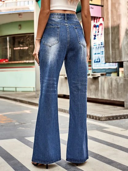 Flexible Mid-Rise Flared Denim Pants