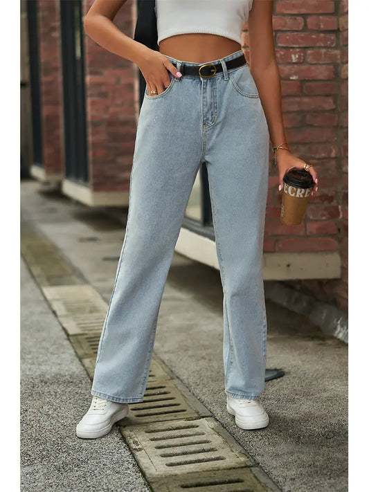 Mid-Rise Light Wash Jeans with Butterfly Print