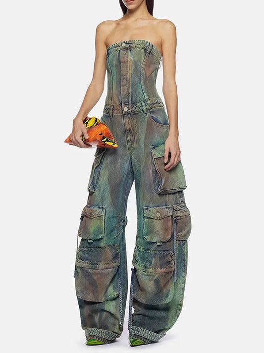Camouflage Jumpsuit with Spray-Dyed Design